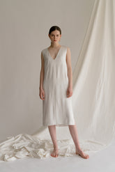 Sleeveless Deep V-Neck Linen Midi Dress with Side Slits